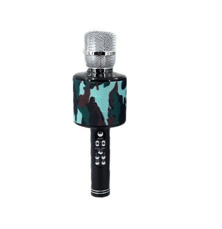 Microfon karaoke , cu leduri multicolore , usb , tf card, aux in jack 3,5 mm , culoare camouflage