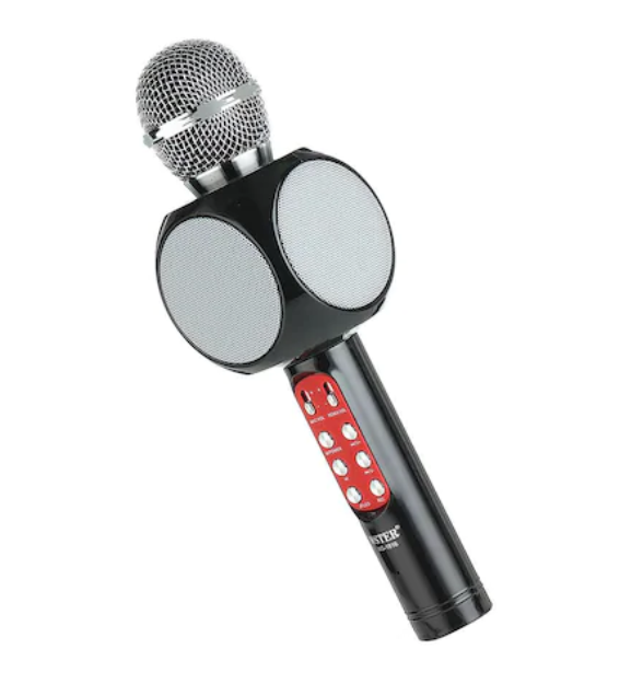 Microfon negru karaoke wireless cu bluetooth si boxa led + selfie ring light negru