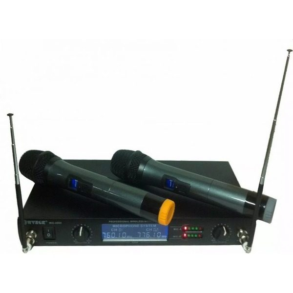 Microfon profesional wireless, 2 microfoane, usor de folosit, destinat pentru karaoke, modern, ergonomic, negru