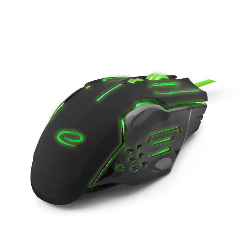 Mouse de gaming esperanza cu tehnologie optic, interfata usb, rezolutie dpi 2400 , butoane si rotite 6/1 , functie iluminare led, cablu impletit, negru/verde