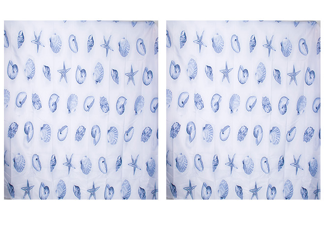 Perdea de baie, panzata, 2 piese, 2 x (120 x 180) cm, imprimeu, design modern, usor de instalat, albastru