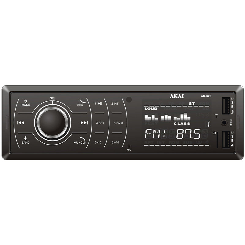 Akai - Player audio auto 4 x 35w, ecran lcd, bluetooth, port usb, aux, 1 din, iluminare taste alb, design modern, culoare negru