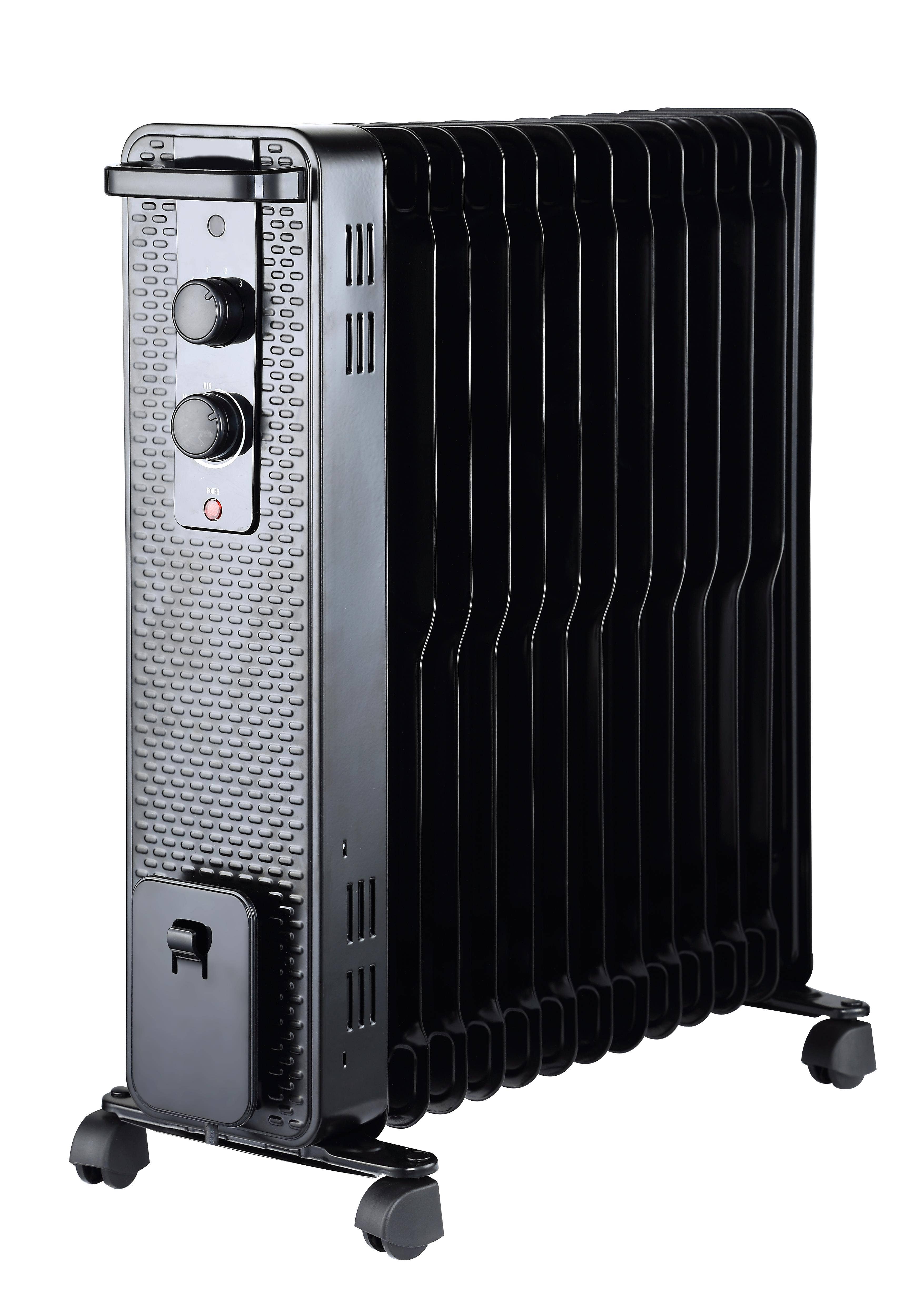 Radiator electric cu 13 elementi, 3000 w, 635 x 250 mm, metal si plastic, termostat, acoperire 30 mp, 3 trepte putere, negru