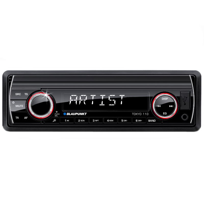 Radio blaupunkt mp3 player auto, 4x50 w, port frontal usb, intrare aux, card sd, rds tuner, amplificator mosfet, negru cu lumina rosie