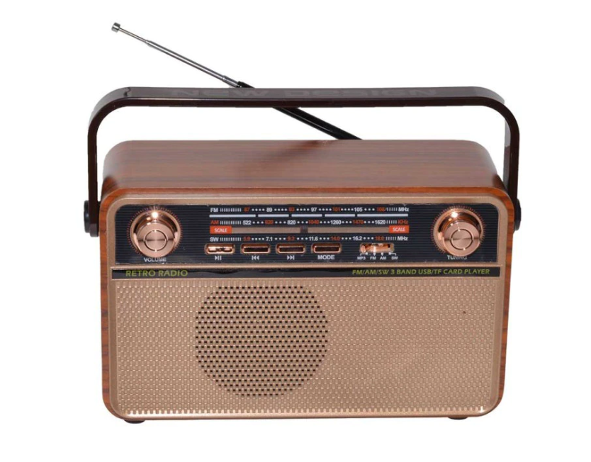 Radio clasic mp3 portabil cu tuner am/fm/sw, conectare usb/card tf, aux in, acumulator reincarcabil, telecomanda, design retro, culoare maro