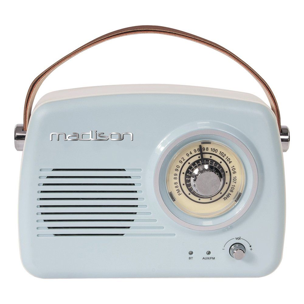 Radio portabil, 30 w, radio fm, conectivitate bluetooth, aux in, tuner analogic cu cadran, antena telescopica, albastru
