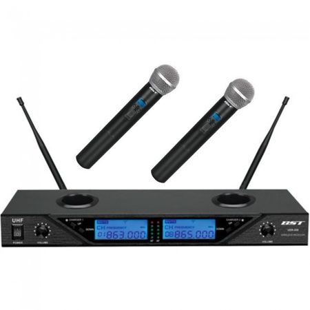 Set 2 microfoane bst profesionale wireless cu receiver uhf, 100 m, 8 canale reglabile