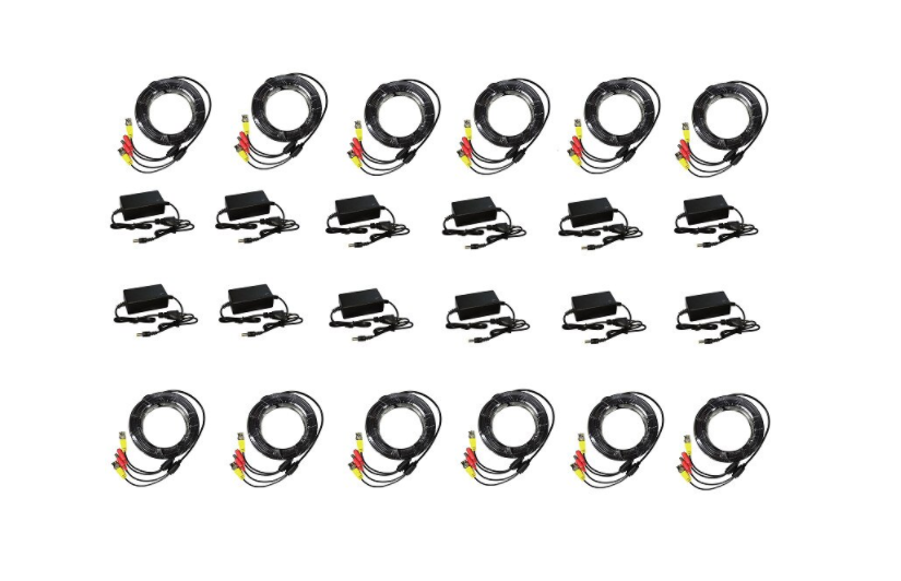 Set de 12 kit-uri cu accesorii pentru sistemul de supravegheat, pentru 12 camere, alimentator 12v 2a, cablu de mufat plug&play de 10m, negru