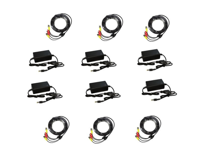 Set de 6 kit-uri cu accesorii pentru sistemul de supravegheat, pentru 6 camere, alimentator 12v 2a, 6 cabluri de mufat plug&play de 10m, negru