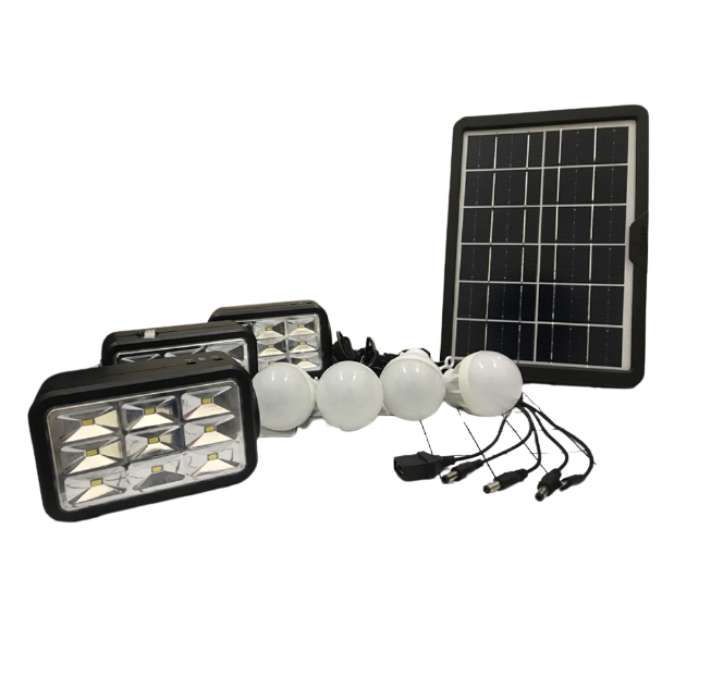 Sistem solar de camping 6w cu 7 lampi, acumulator 7800 mah, incarcare 8-15 h, usb 5v, intrare 5-6 v, portabil, negru