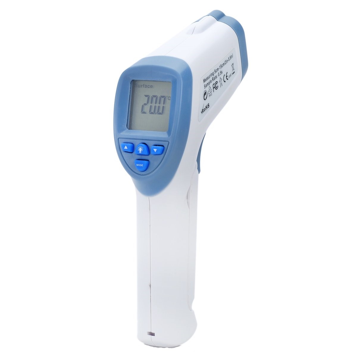 Termometru pentru copii cu infrarosu klausstech, functioneaza fara contact, ideal pentru corp si obicte, temperatura 34 - 43° c design modern, alb&albastru