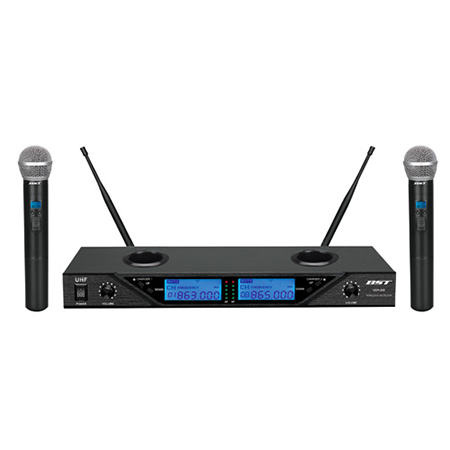 set 2 microfoane wireless 8 canale reglabile bst elpudr208 Set 2 Microfoane Karaoke Wireless Sal Cu Receiver