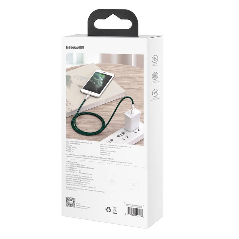 usb cable for lightning baseus cafule 2 4a 1m green inncaljk a06 Baseus Cafule Lightning Cable