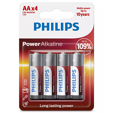 Baterii power alkaline philips, 4 bucati, lr6 aa blister