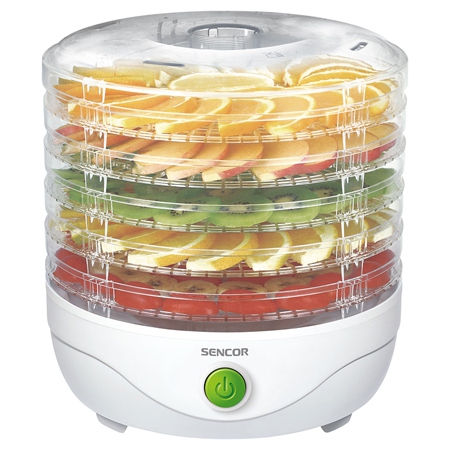 Deshidrator de alimente fructe&legume, dispune de 5 tavi transparente, putere 250 w, design modern, alb