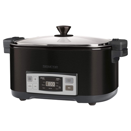 Slow cooker cu capacitate 6 l, putere 1350 w, 4 functii presetate de gatit, bol de gatit, negru