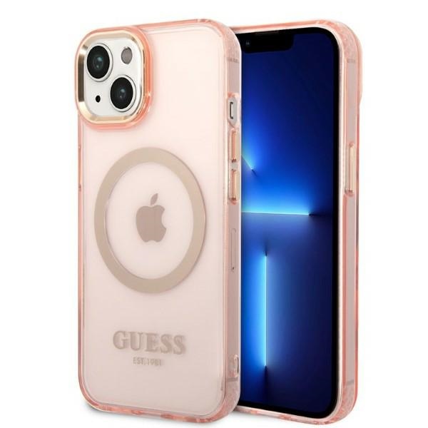 Guess case profesional iphone 14 plus gold magsafe pink