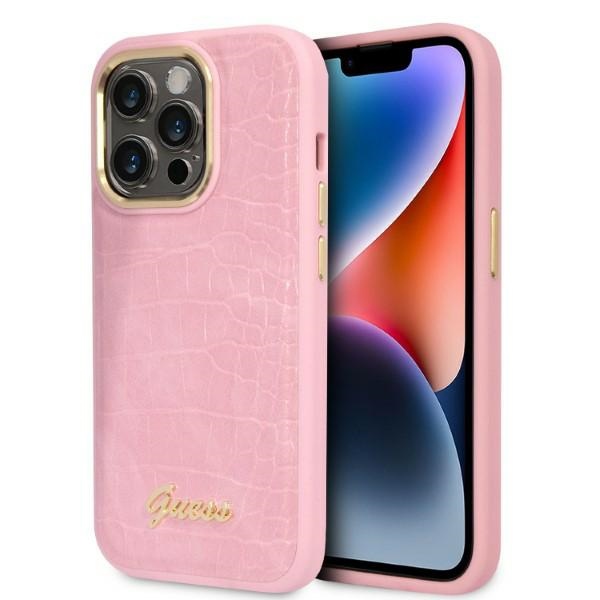 Guess guhcp14lhgcrhp pink hardcase croco collection pentru iphone 14 pro