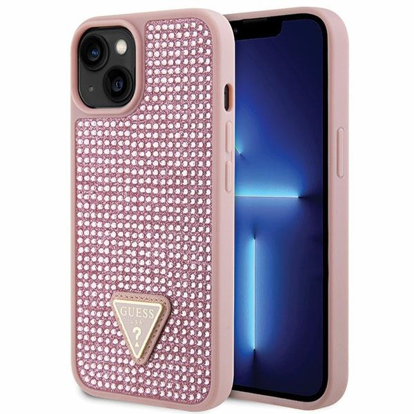 Husa gucci pentru iphone 14 pro 6,1 roz cu triunghi din cristale - protecție și eleganță în același timp.