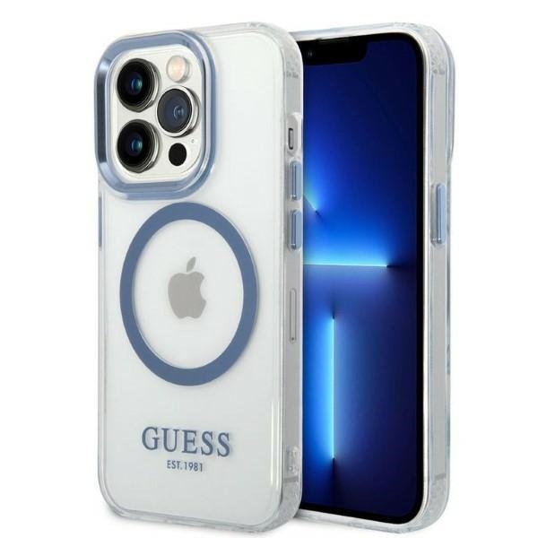 Husa iphone 14 pro blue metal magsafe hardcase guess